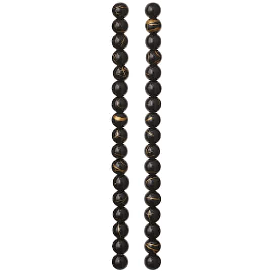 12 Pack: Black Coated Glass Round Beads, 8mm by Bead Landing™
